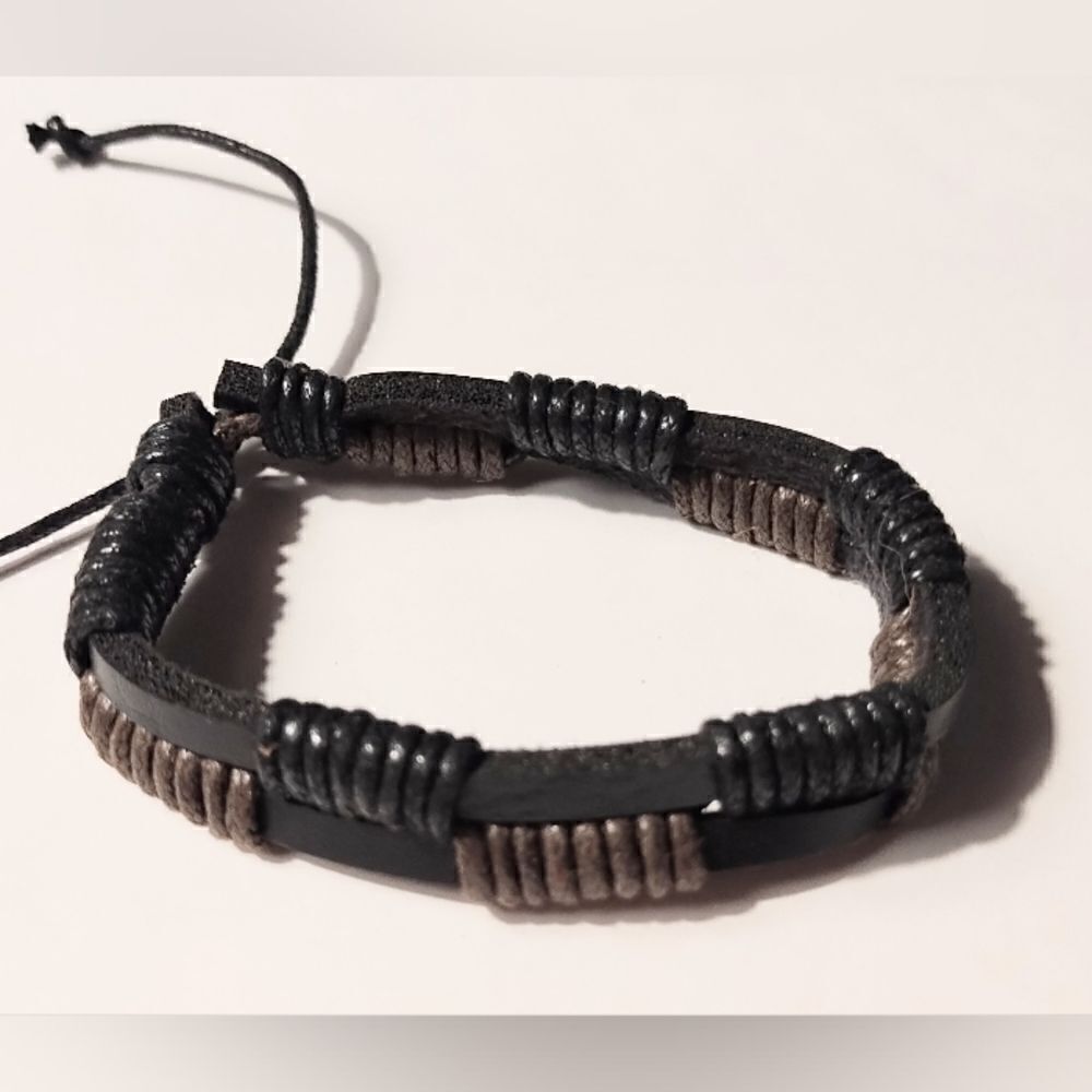 Men's bracelet leather layered brown new d66